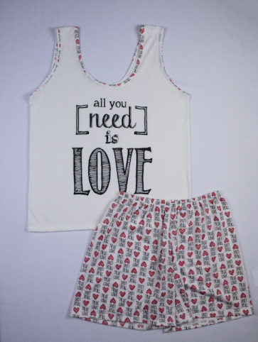 Pijama Regata Feminino All You Need Is Love - Creme