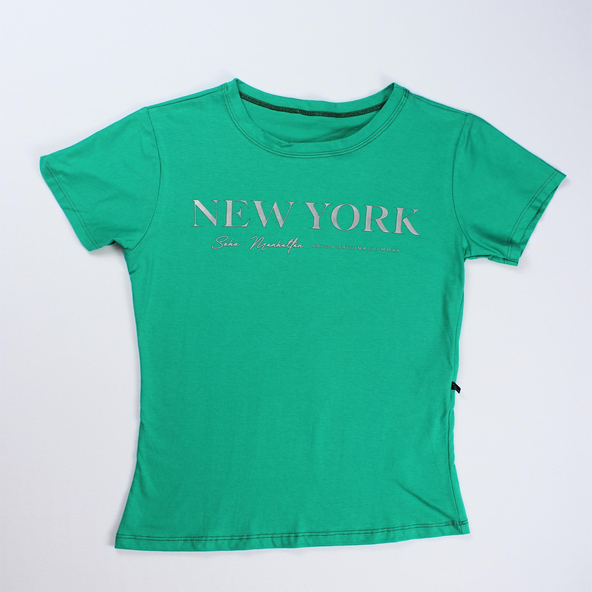 T-Shirt New York Feminina - Verde Água e Prateado