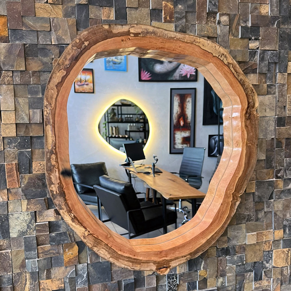 Espelho Rústico de Madeira Maciça - 102x91x8cm