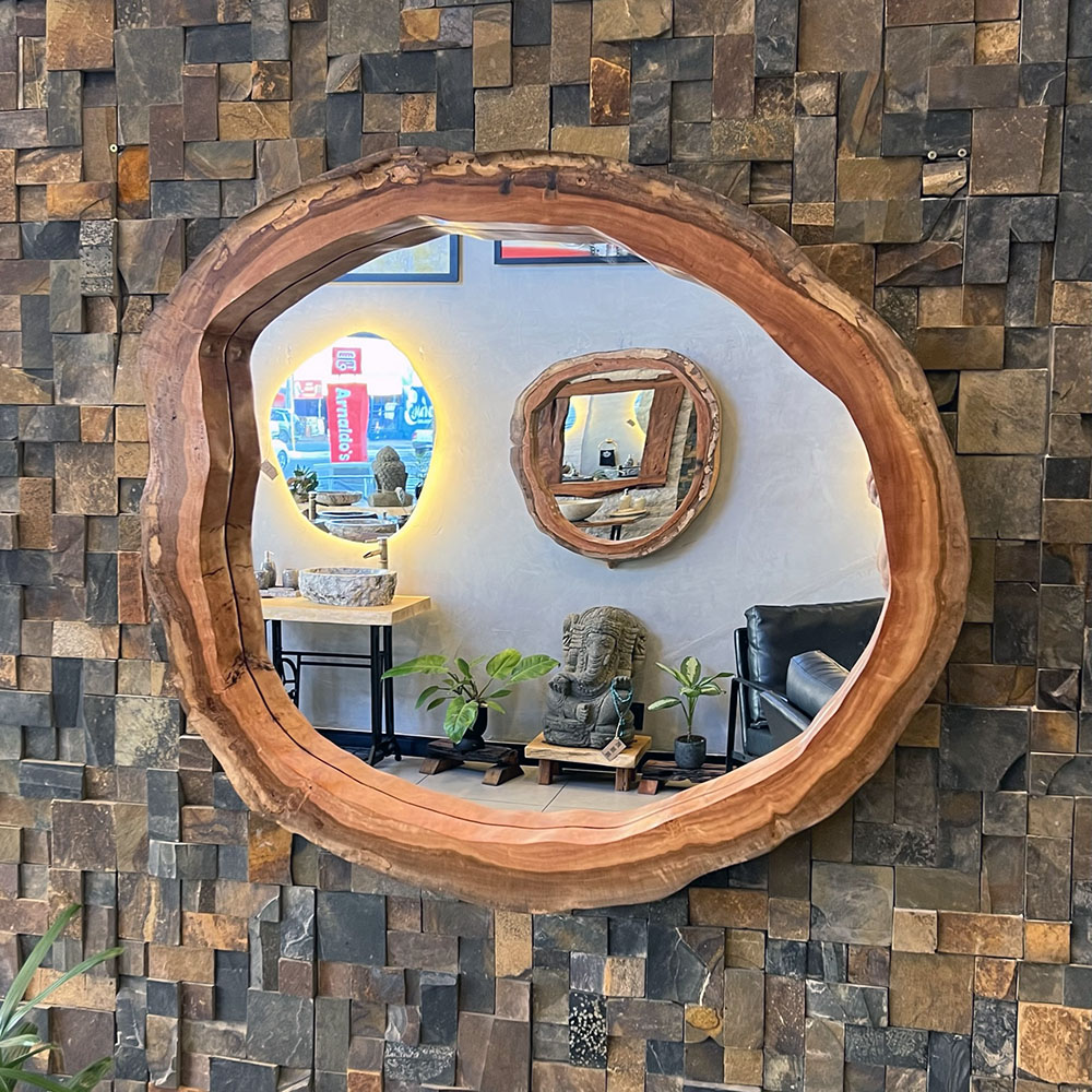 Espelho Rústico de Madeira Maciça - 103x93x8cm