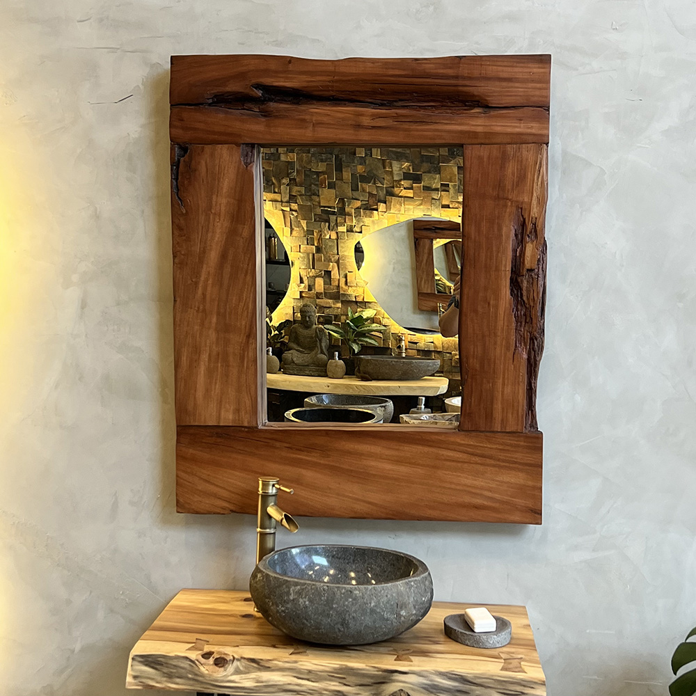 Espelho Rústico de Madeira Maciça - 102x83x6cm