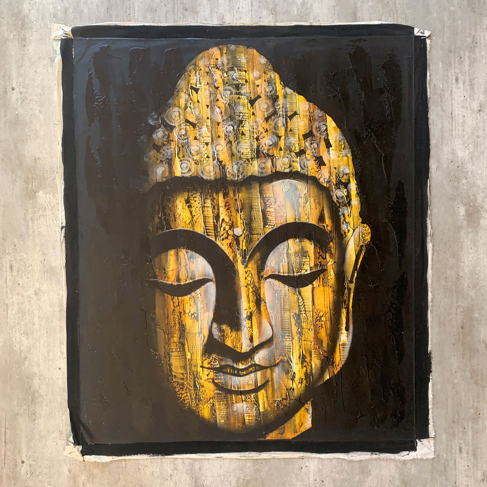 Quadro Decorativo Pintura a Óleo Buda Busto 100cm x 120cm BBG0404