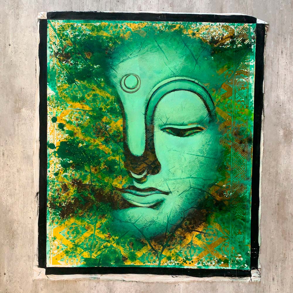 Quadro Decorativo Pintura a Óleo Buda Busto 100cm x 120cm BBG0405 - Sem Moldura