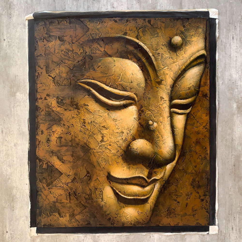 Quadro Decorativo Pintura a Óleo Buda Busto 100cm x 120cm BBG0407