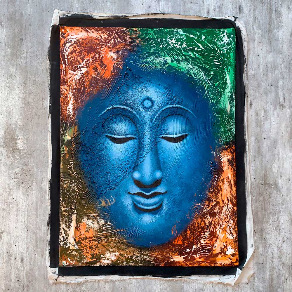 Quadro Decorativo Pintura a Óleo Buda Busto 60cm x 80cm BBM0416 - Sem Moldura