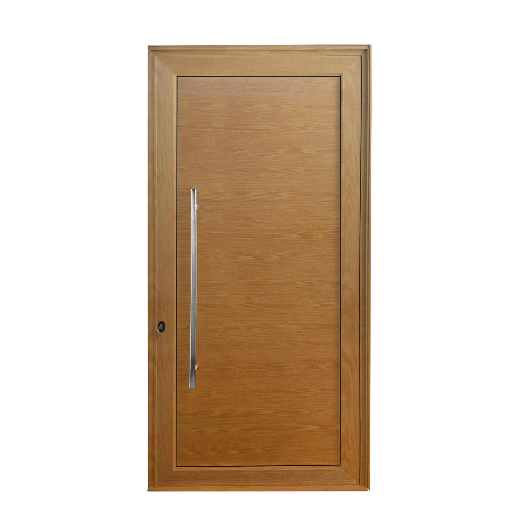 Porta de abrir 1 folha lambri cor madeira 98 x 215 com puxador inox de 100cm - fechadura monoponto ( lado direito) - Sociale