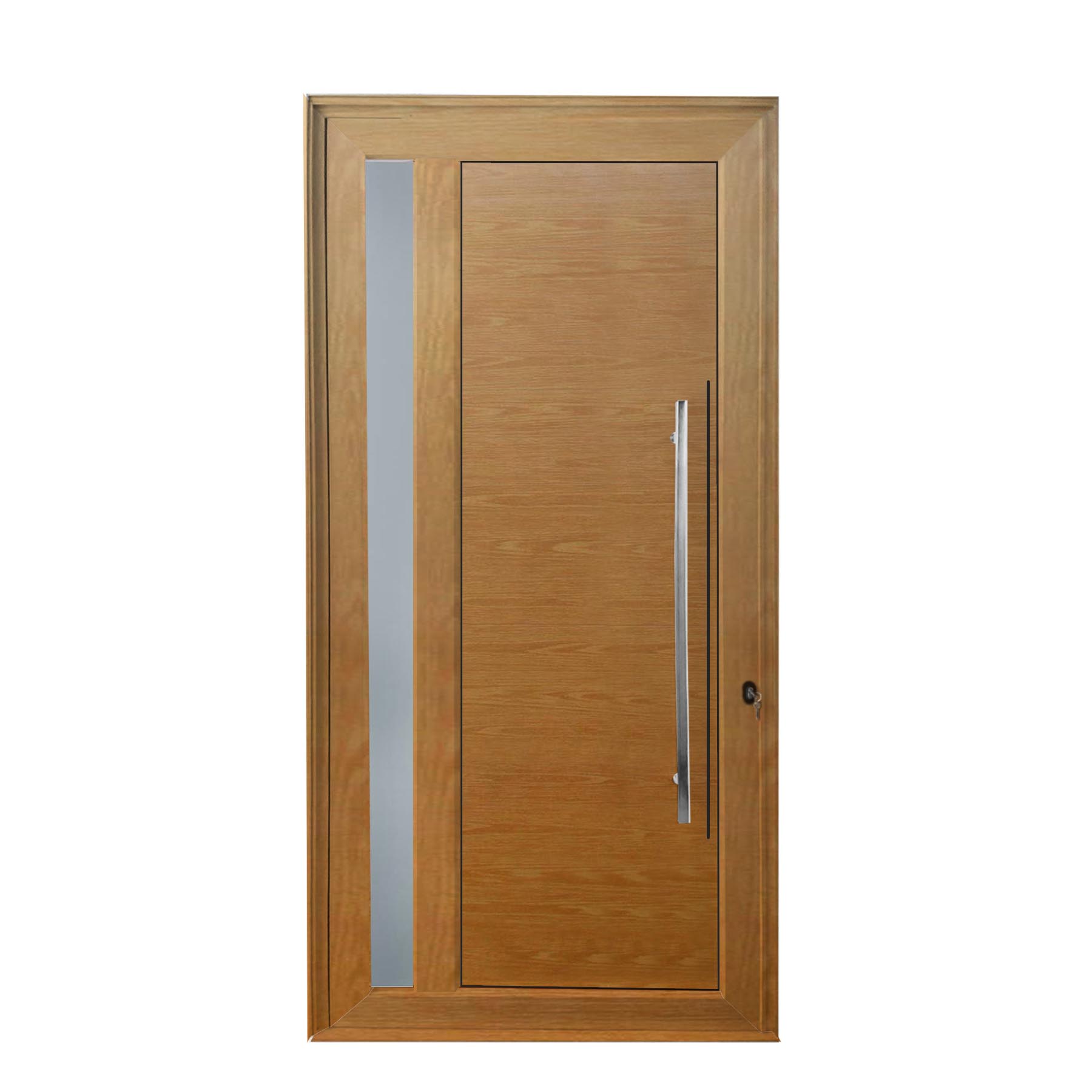 Porta de abrir 1 folha lambri cor madeira com vidro 98 x 215 com puxador inox de 100cm - fechadura monoponto ( lado esquerdo) - Sociale