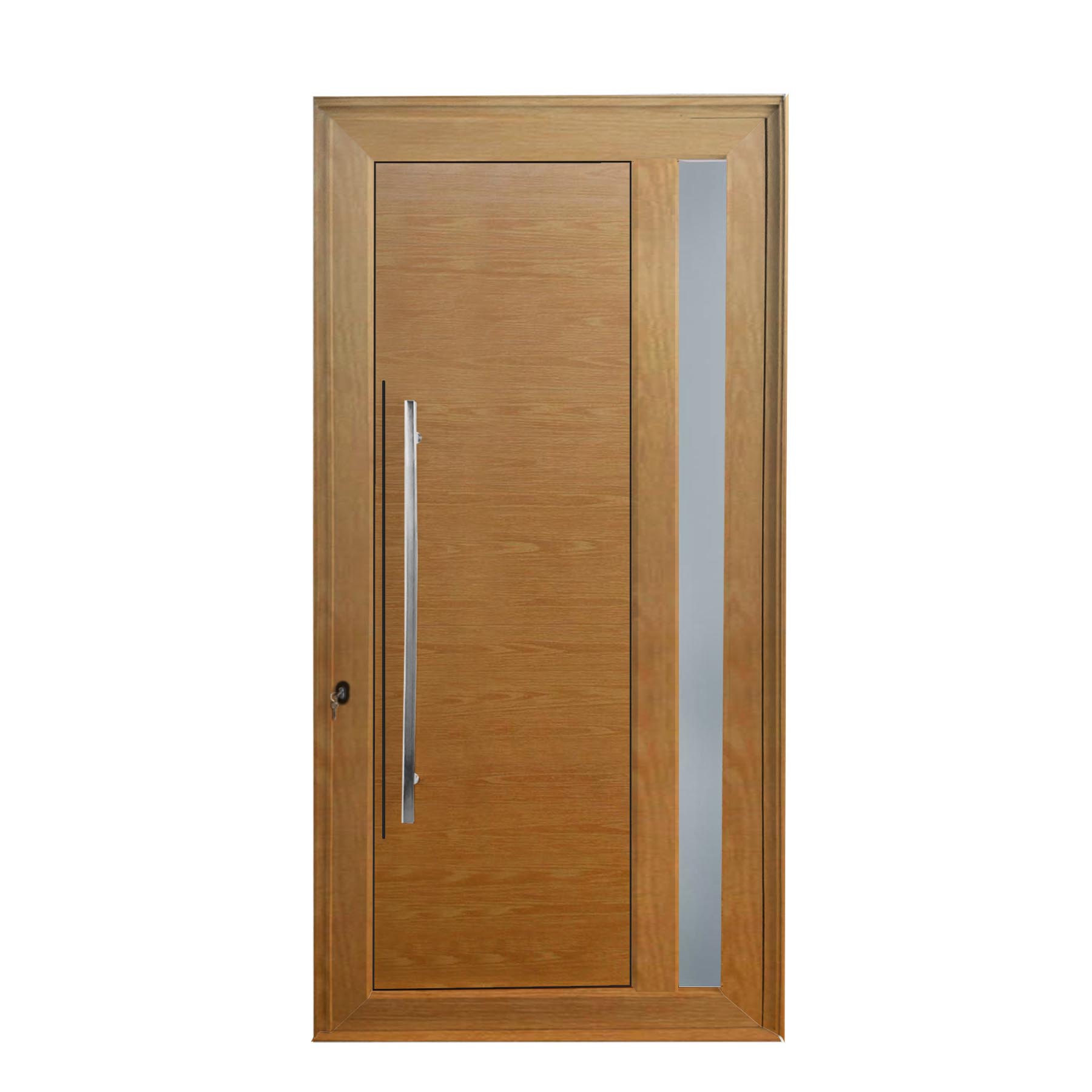 Porta de abrir 1 folha lambri cor madeira com vidro 98 x 215 com puxador inox de 100cm - fechadura multiponto ( lado direito) - Sociale