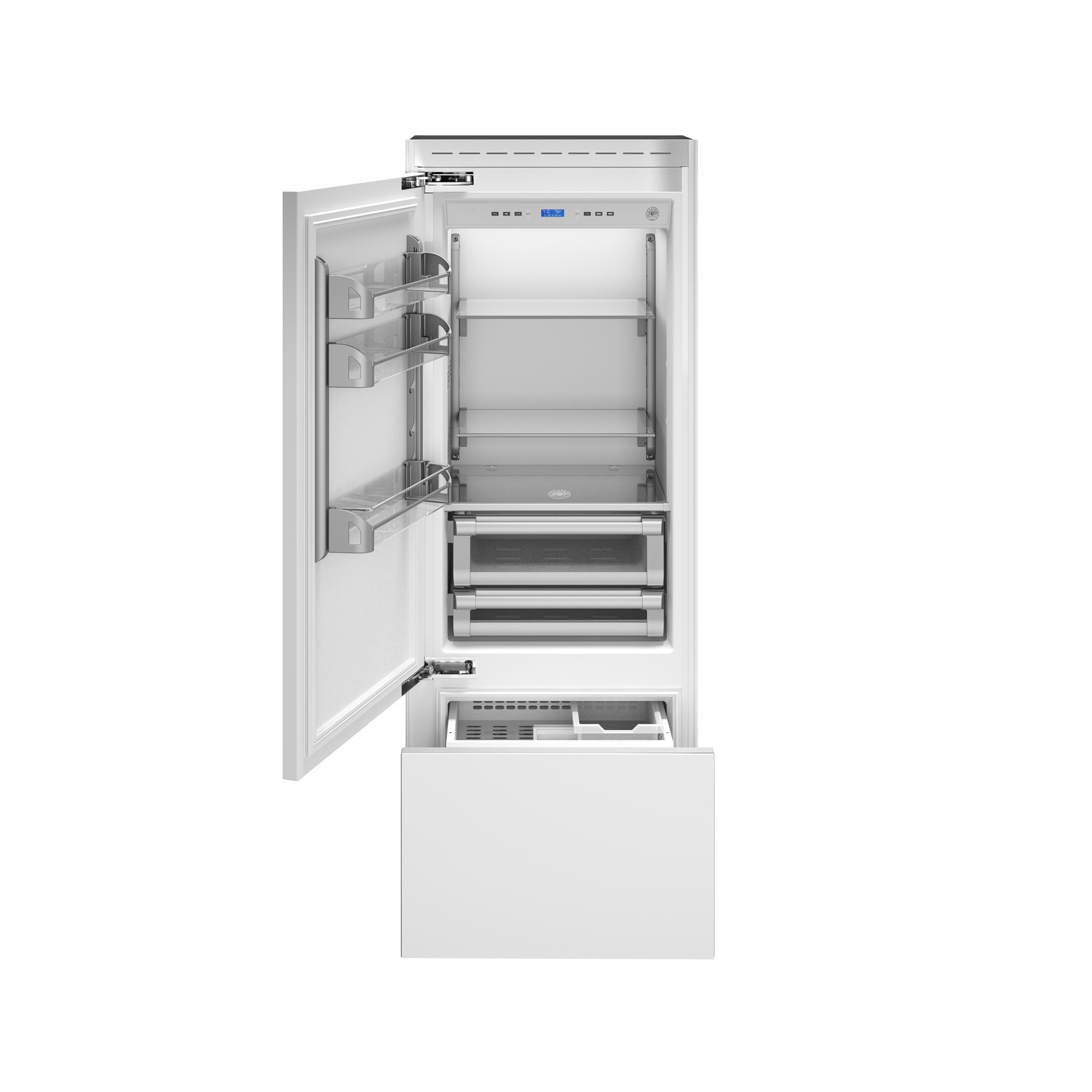 Refrigerador Bottom Bertazzoni com freezer para revestir abertura para a esquerda 75 cm 473 litros e 220v