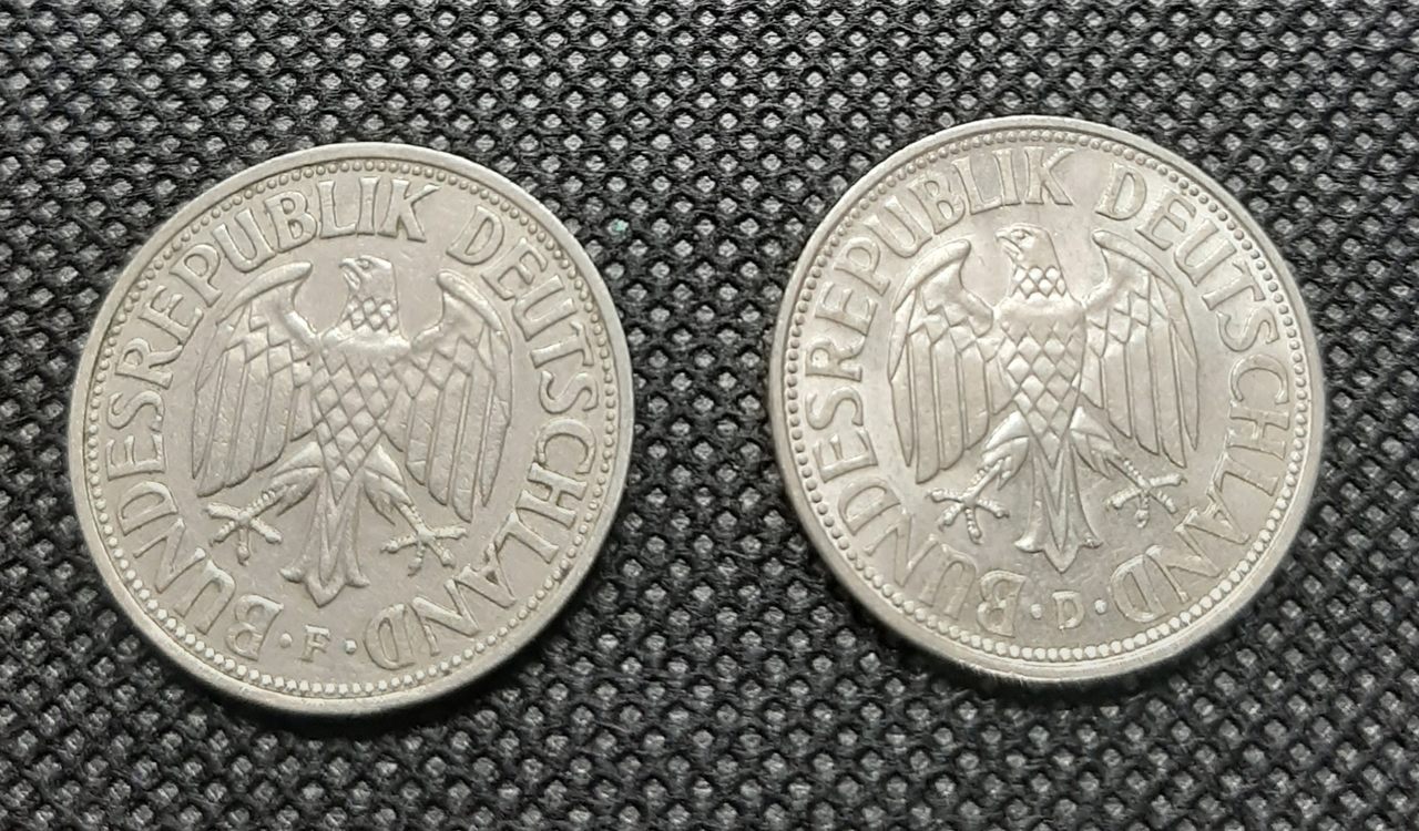 Alemanha - 2 moedas diferentes de 1 Mark, 1955 L,F  -  1970, L,D - DEUTSCHLAND.