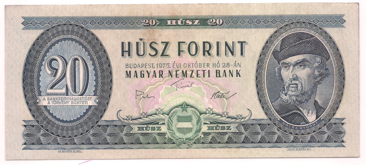 Cédula - Hungria - 20 Forint ano 1975
