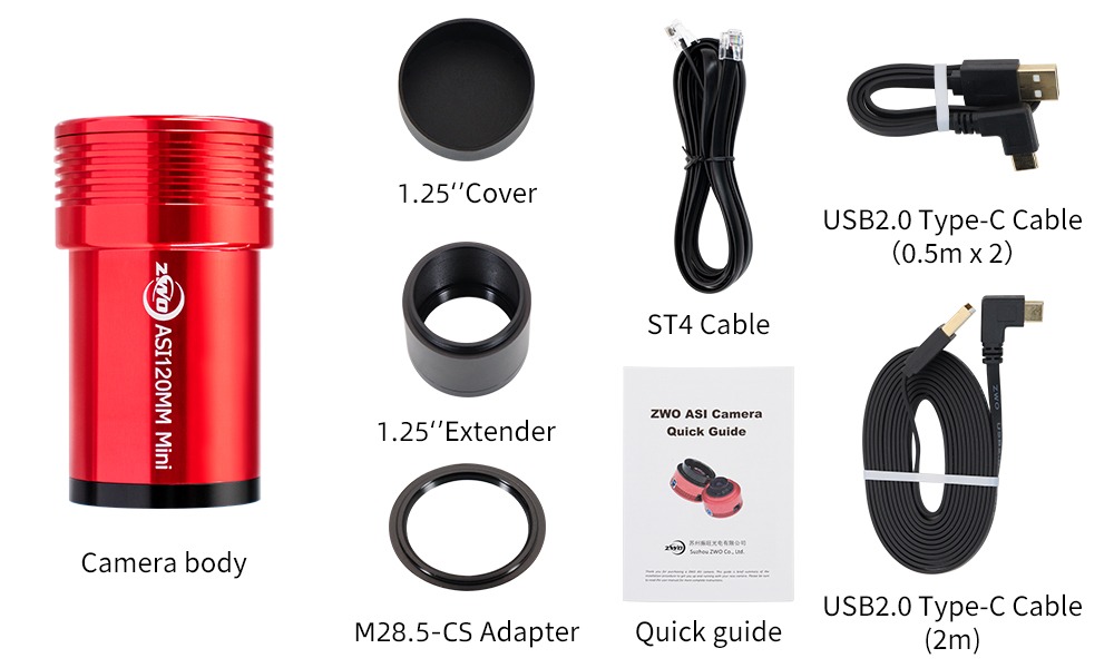 Câmera ASI - 120mm (mini) - USB - Porta Guiagem ST4 - Monocromática - ZWO