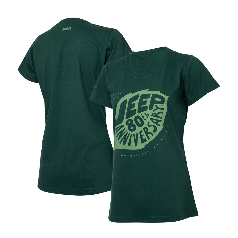 Camiseta DTG Fem. JEEP 80th Anniversary Leaf - Verde Militar