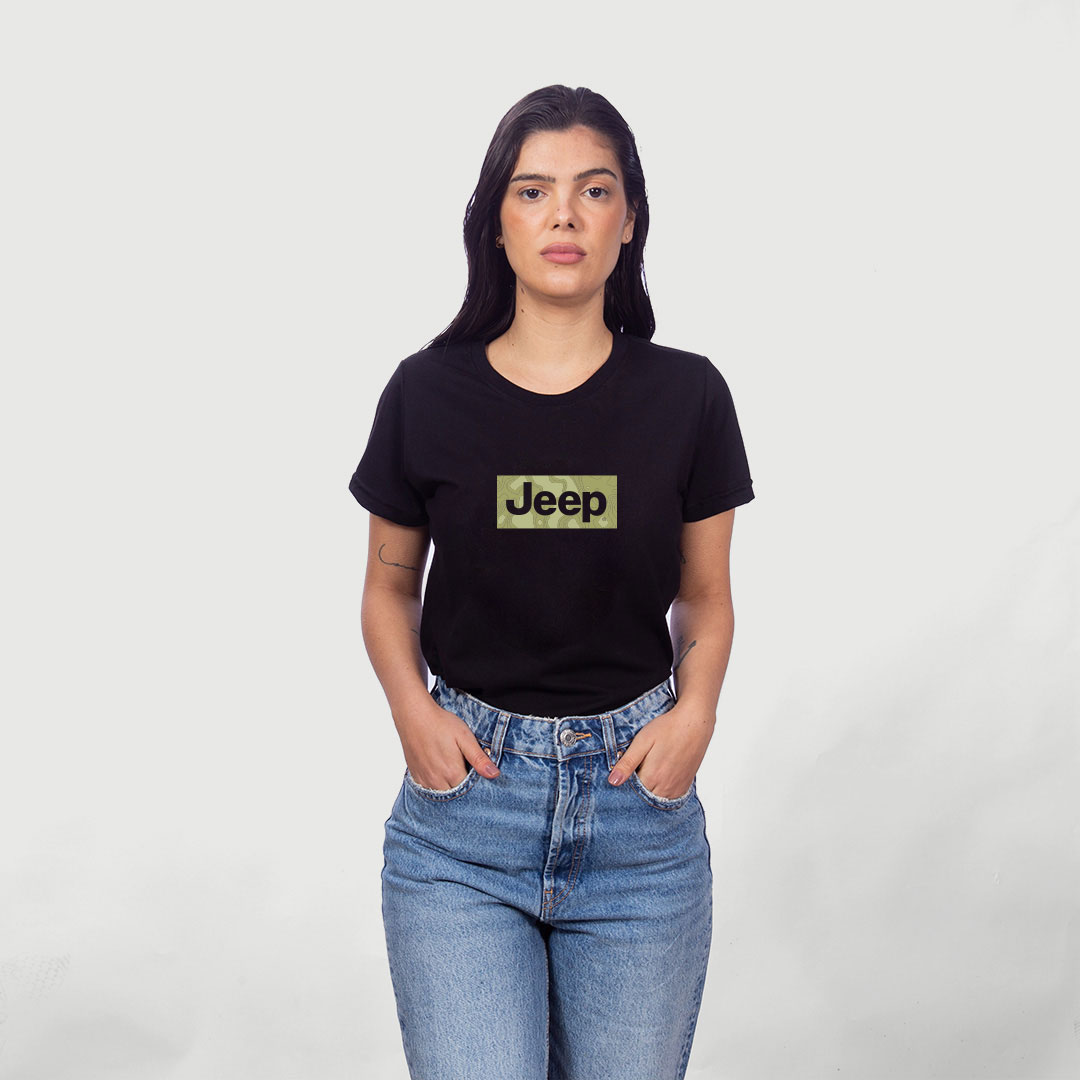 Camiseta Fem. JEEP Basic - Square Camo - Preto