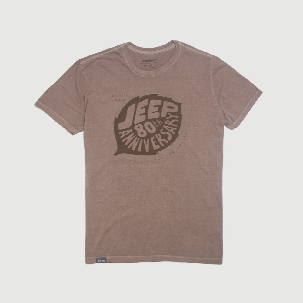 Camiseta JEEP - 80th Anniversary - Leaf - Lavada Estonada Marrom