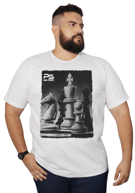 Camiseta Plus Size Malha 100% Algodão Play Chess Xadrez