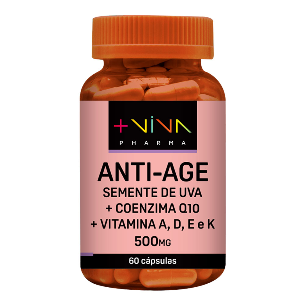Anti-Age Semente de Uva + Coenzima Q10 + Vitamina A, D, E e K 500mg 60 Cápsulas