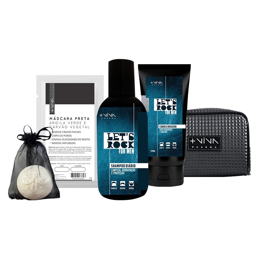 Kit Let's Rock For Men Shampoo + Condicionador + Necessaire + Sabonete Artesanal + Argila 
