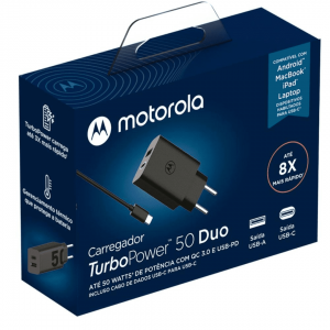 Fonte Turbo Power 50W e Cabo Tipo-C - Motorola - PRETO