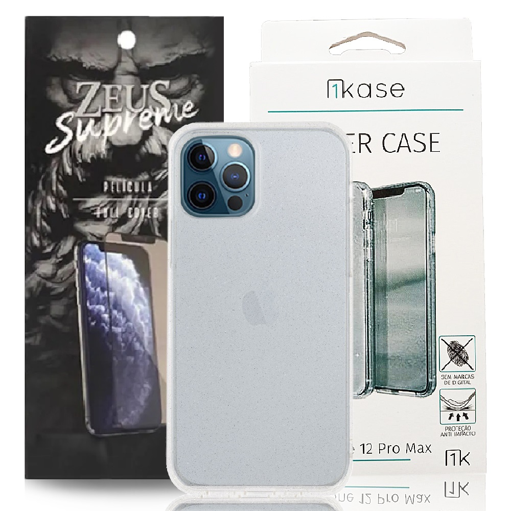 Capa Ikase Gliter Transparente + Película Nano Zeus Supreme - Iphone 12 Pro Max