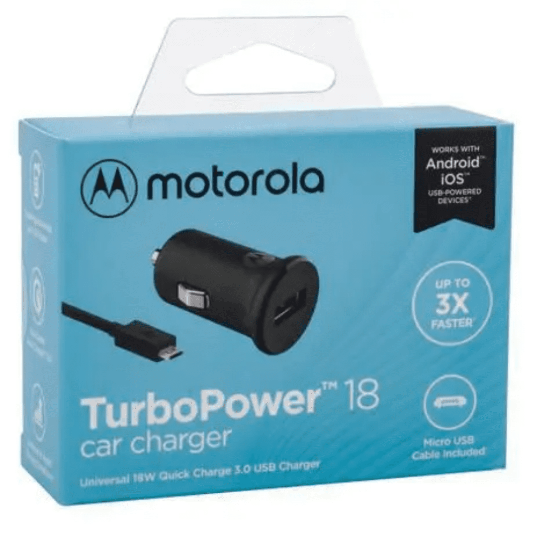 Fonte Veicular Motorola Turbo Power 18W QC 3.0 e Cabo Micro USB DPC