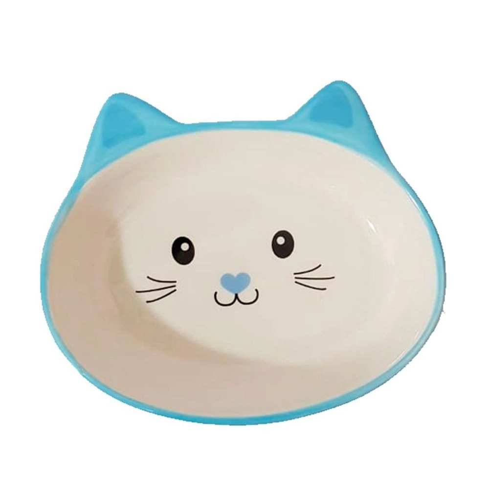 Comedouro Porcelana Face Cat Azul Raso 200ml