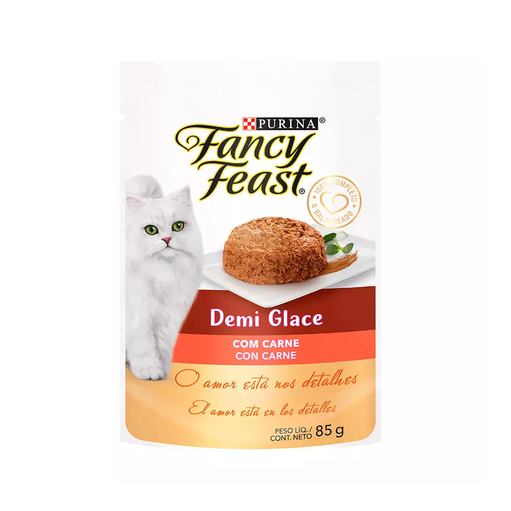 Ração Úmida Fancy Feast Sachê Demi Glace para Gatos Adultos Sabor Carne 85g