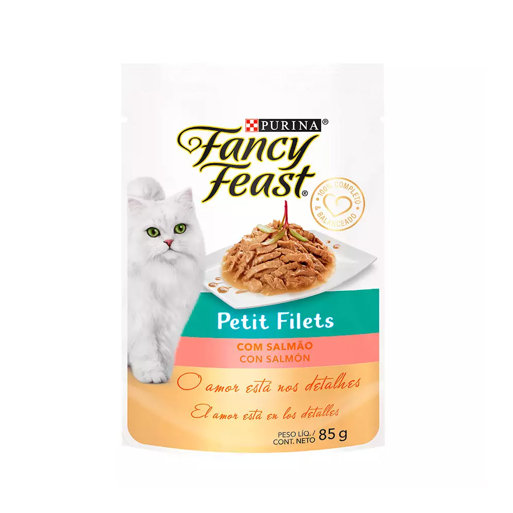 Ração Úmida Fancy Feast Sachê Petit Filets para Gatos Adultos Sabor Salmão 85g