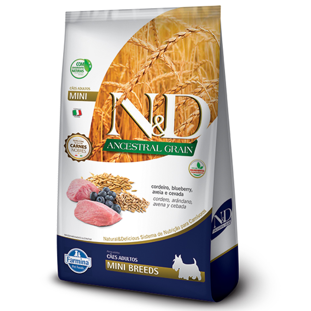 Ração N&D Ancestral Grain para Cães Adultos de Raças Mini Sabor Cordeiro e Blueberry 10,1kg
