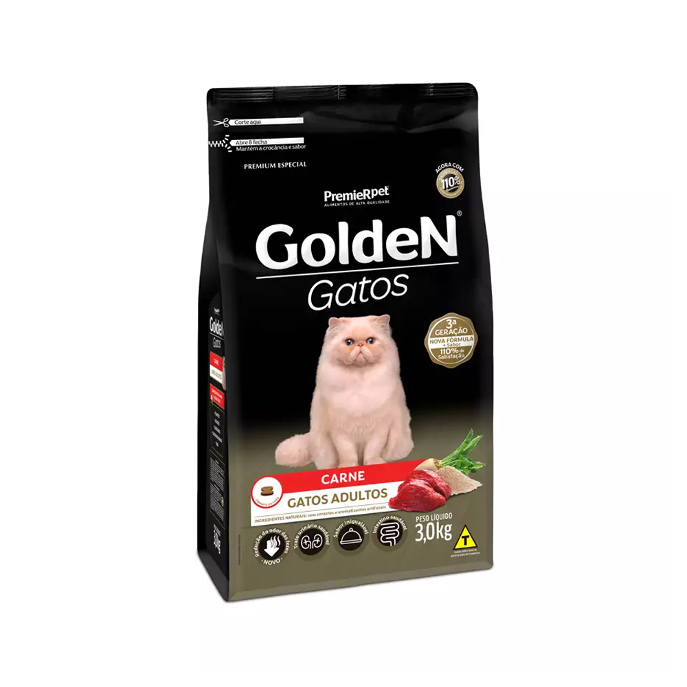 Ração Golden Gatos para Adultos Sabor Carne 3kg