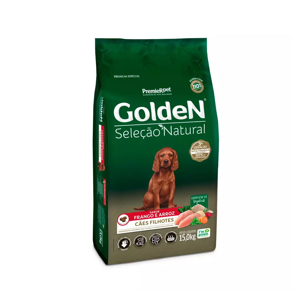 Ração Golden Seleção Natural para Cães Filhotes Sabor Frango e Arroz 15kg