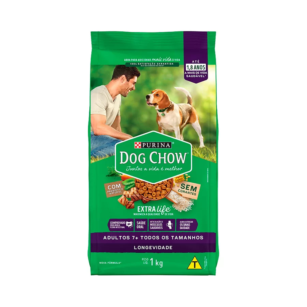 Ração Dog Chow Longevidade para Cães Adultos 7+ Sabor Frango e Arroz 1kg