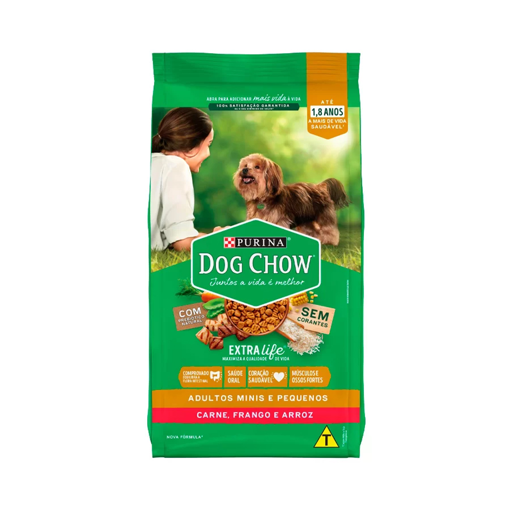 Ração Dog Chow para Cães Adultos de Mini e Pequeno Porte Sabor Carne, Frango e Arroz 15kg