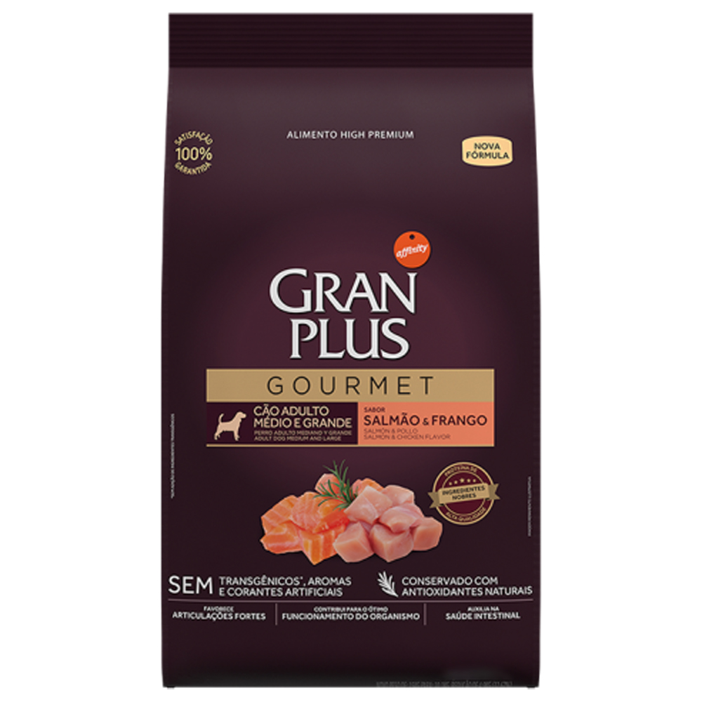 Ração Gran Plus Gourmet para Cães Adultos de Médio e Grande Porte Sabor Salmão e Frango 15kg