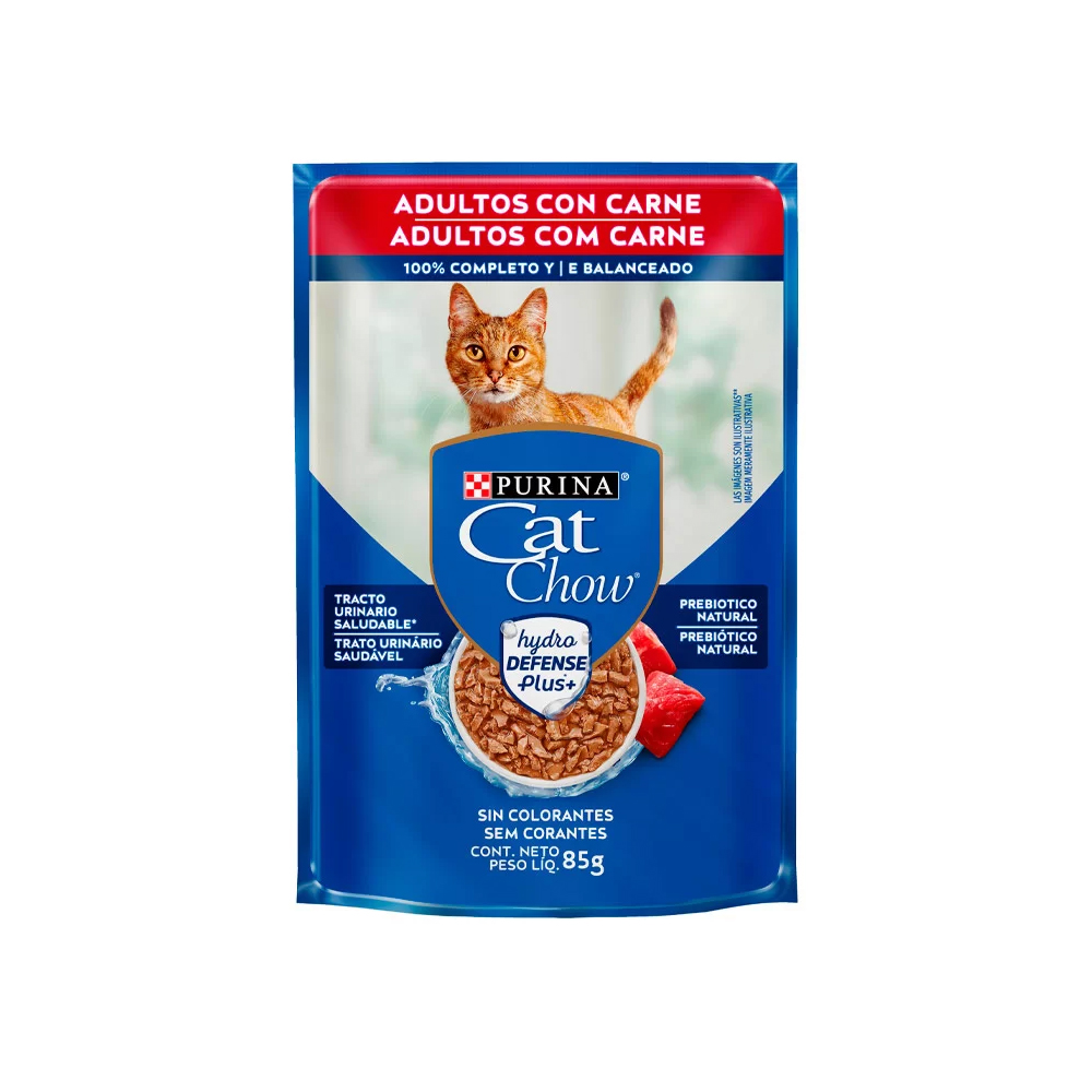 Ração Úmida Cat Chow Sachê para Gatos Adultos Sabor Carne 85g