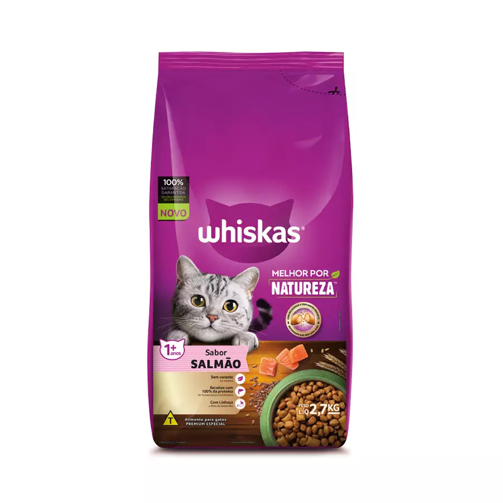 Ração Whiskas Melhor Por Natureza para Gatos Adultos Sabor Salmão 2,7kg