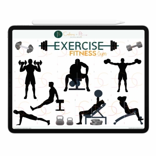 Stickers Adesivos Digital Fitness Gym Musculação Men | Planner Digital, Caderno Digital | iPad ' Tablet | GoodNotes ' Noteshelf