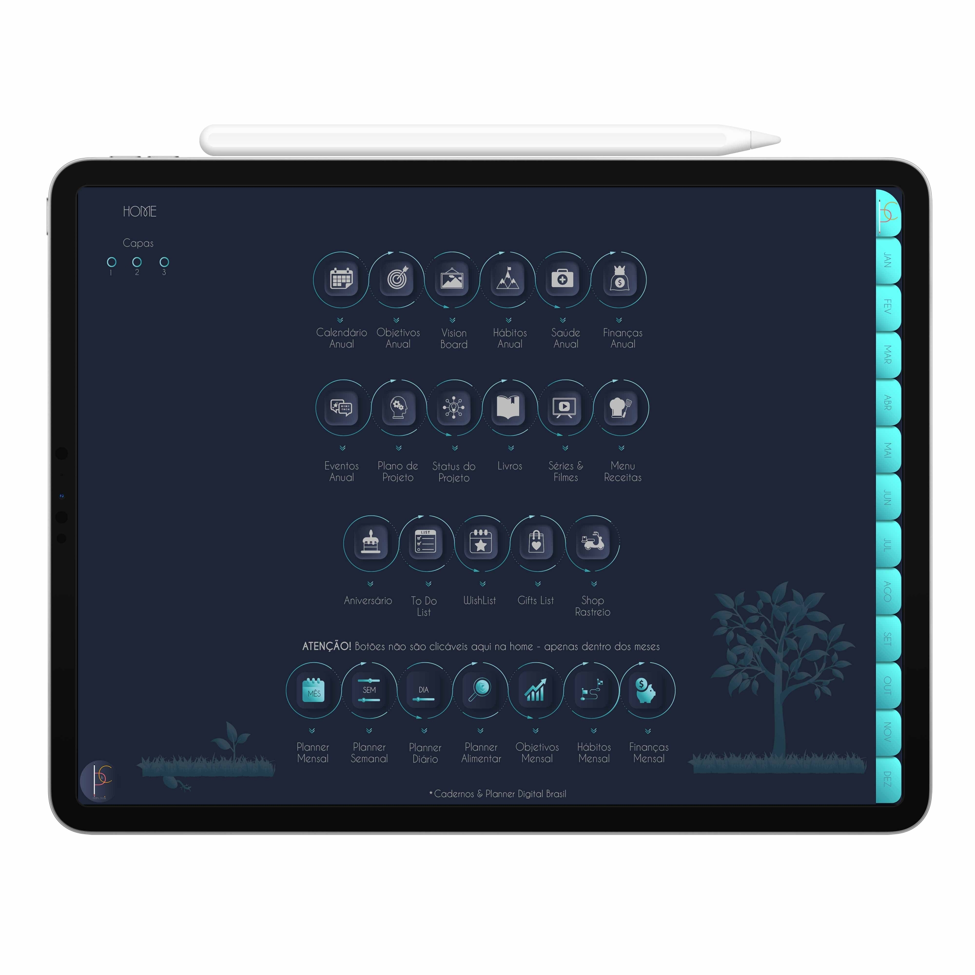 Planner Digital 2022 MidNight Páginas Dark | Produtividade, Planejamento, Organização Pessoal| iPad Tablet | Download