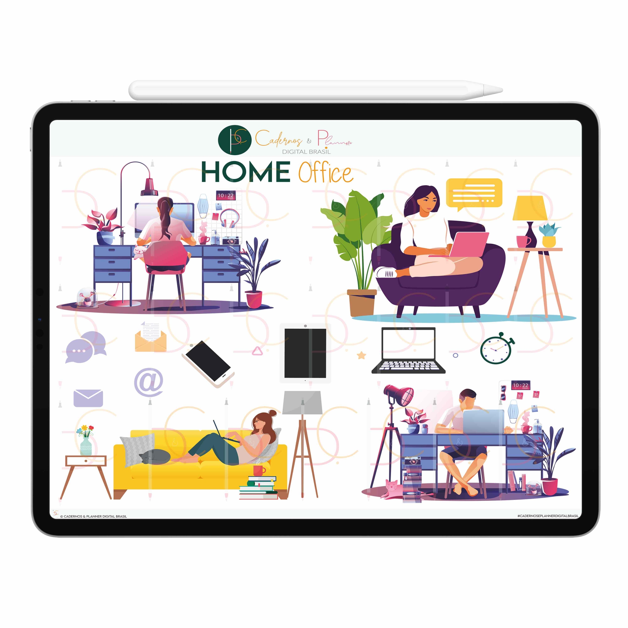 Stickers Adesivos Digital Home Office, WorkSpace Home Decor | Planner Digital, Caderno Digital | iPad ' Tablet | GoodNotes ' Noteshelf