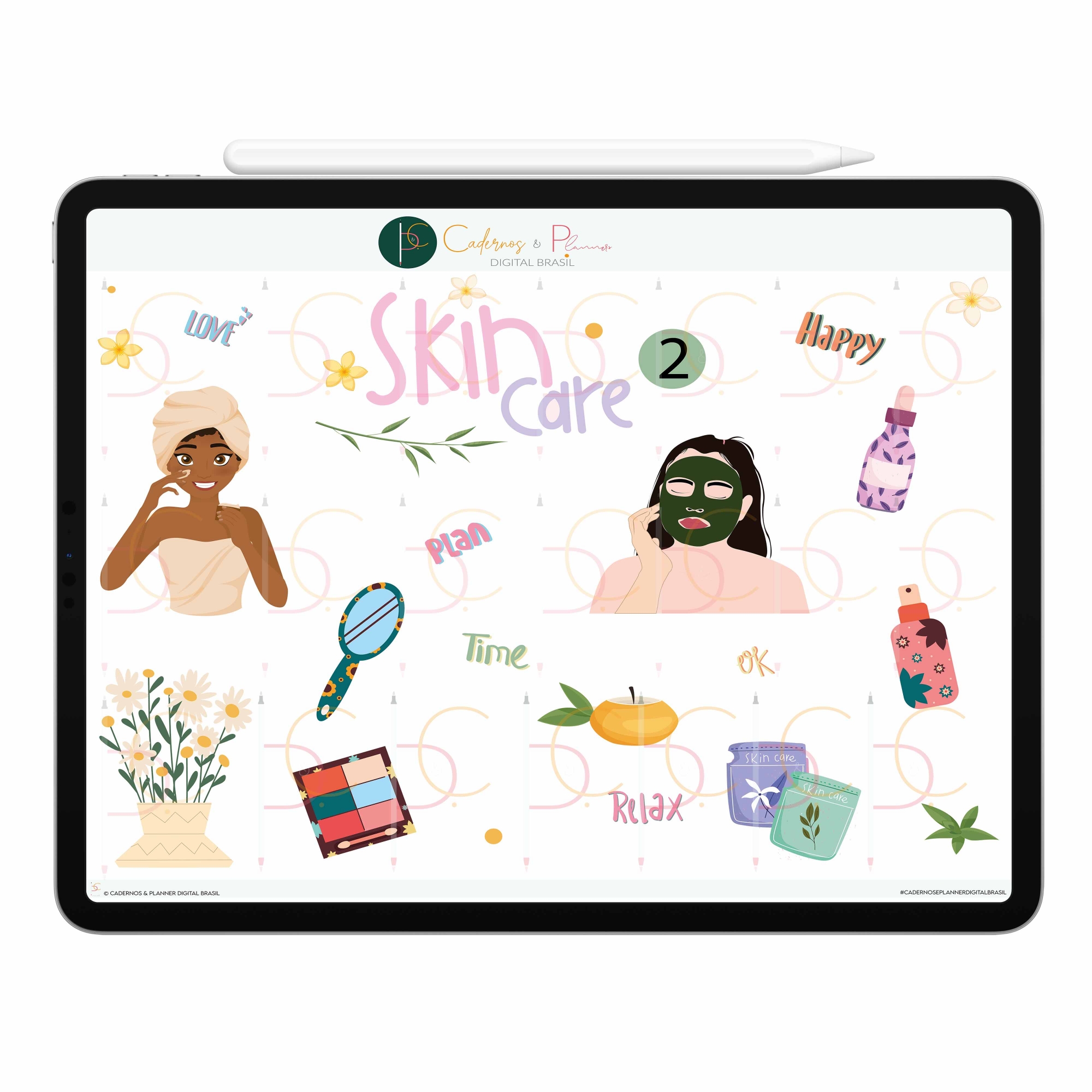 Stickers Adesivos Digital Skin Care | Dia Feliz| Cuidado com a Pele, Autocuidado| Planner Digital, Caderno Digital | iPad ' Tablet | GoodNotes ' Noteshelf