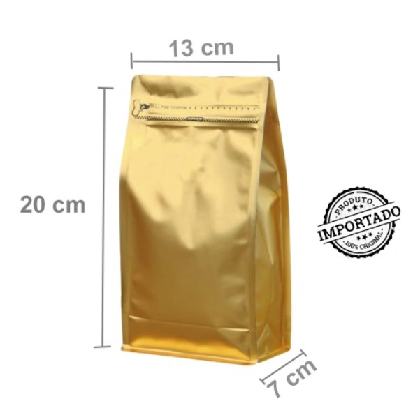 Saco Box Pouch Dourado Com Zip 13x20+7 - 250 gramas