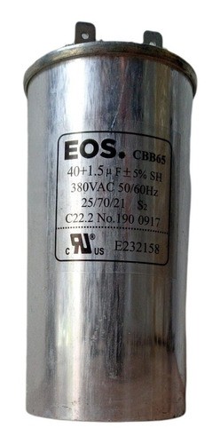 Capacitor 40+1.5 Mfd 380 Vac Eos C/terminal Duplo 50x100