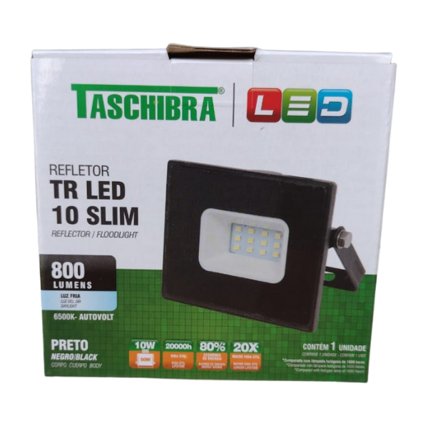 Refletor Taschibra TR 10W Slim 6500K Preto