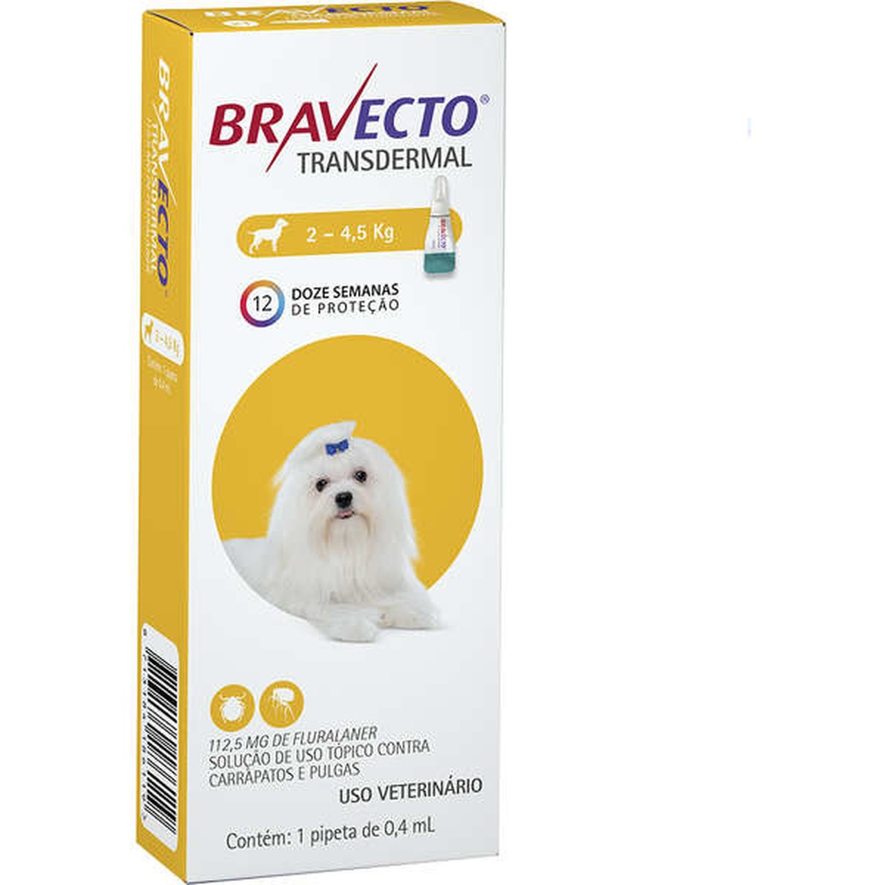 Antipulgas e Carrapatos MSD Bravecto Transdermal para Cães de 2 a 4,5 Kg - 1 Ampola 115,5mg