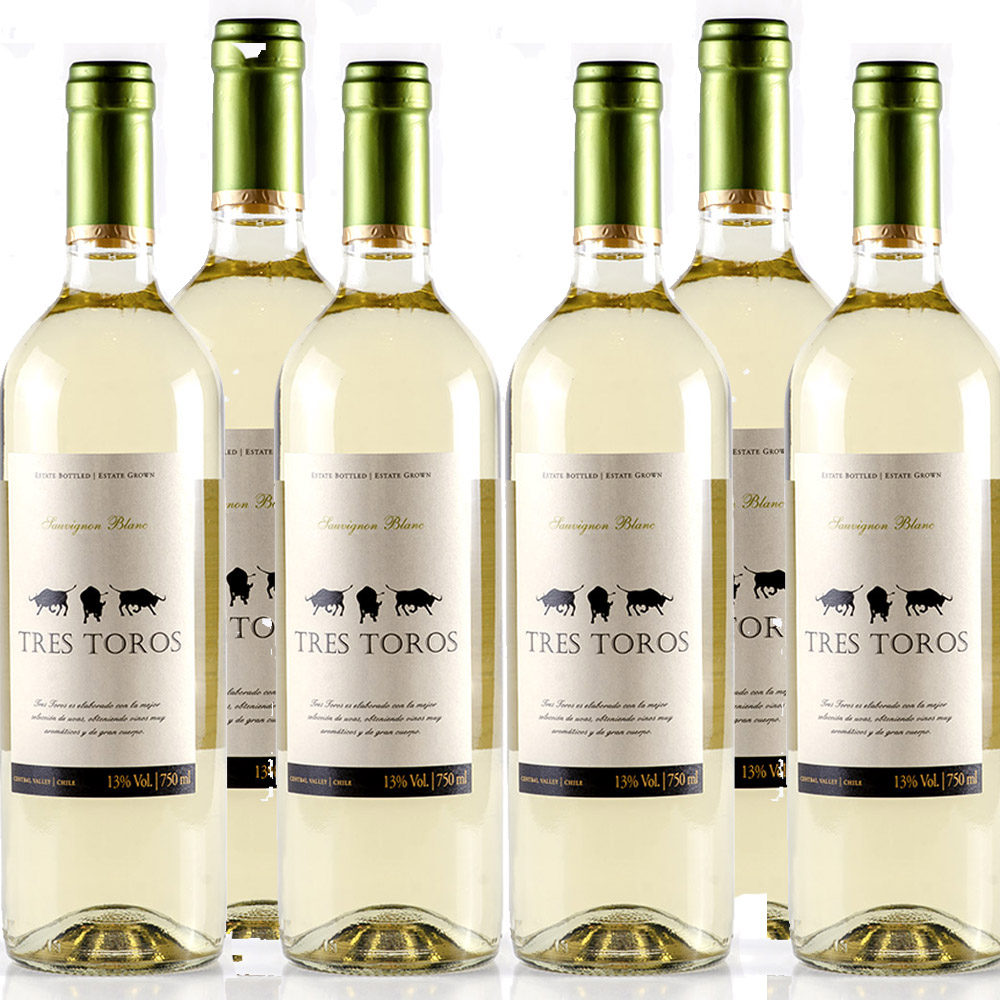 Kit vinho branco seco Sauvignon Blanc Tres Toros 750ml c/ 6