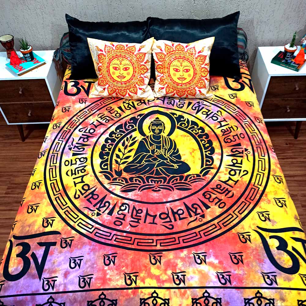 Colcha Indiana Casal Buda Tie Die Cobre Leito Painel