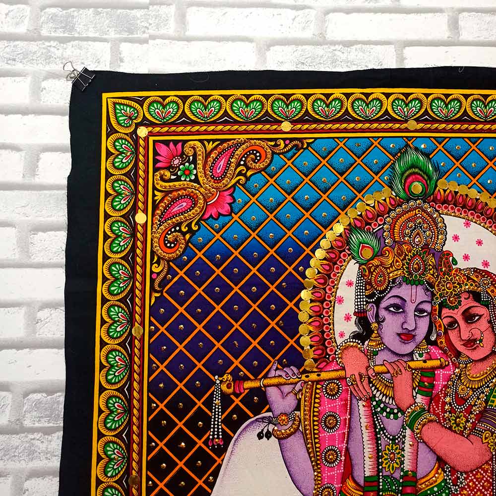 Pano Indiano Painel Tecido Krishna Padma