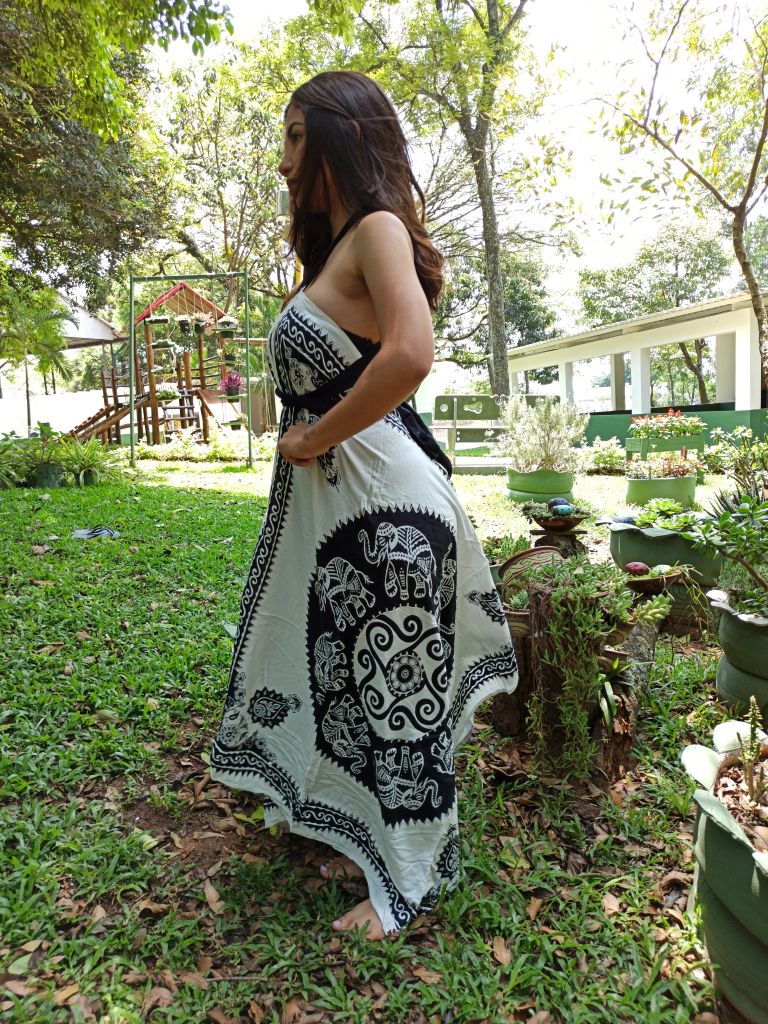 Vestido Indiano Lenço Batik Longo Branco Boho Premium