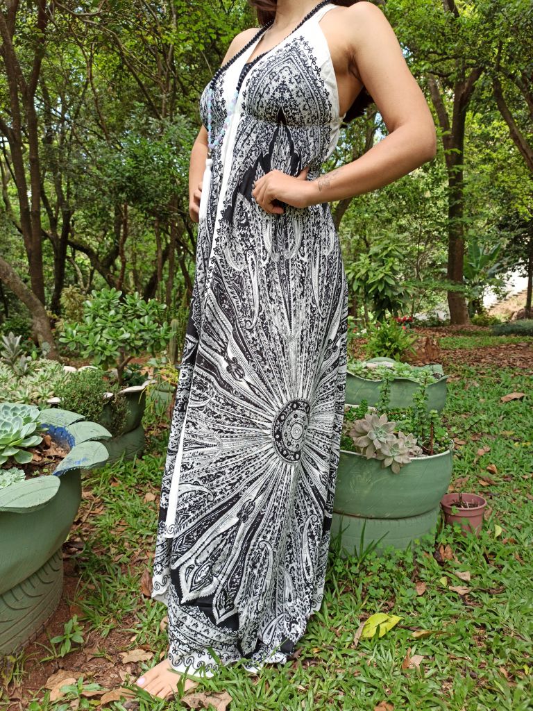 Vestido Indiano Lenço Batik Mandala Branca Boho Premium