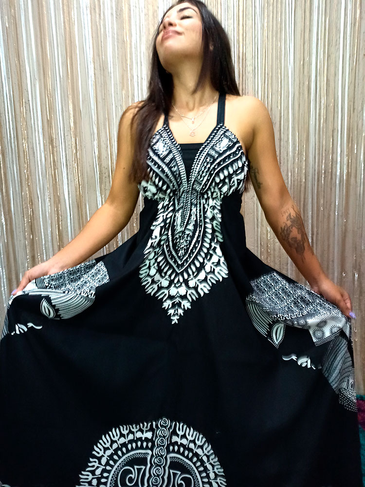 Vestido Indiano Longo Lenço Afro Batik
